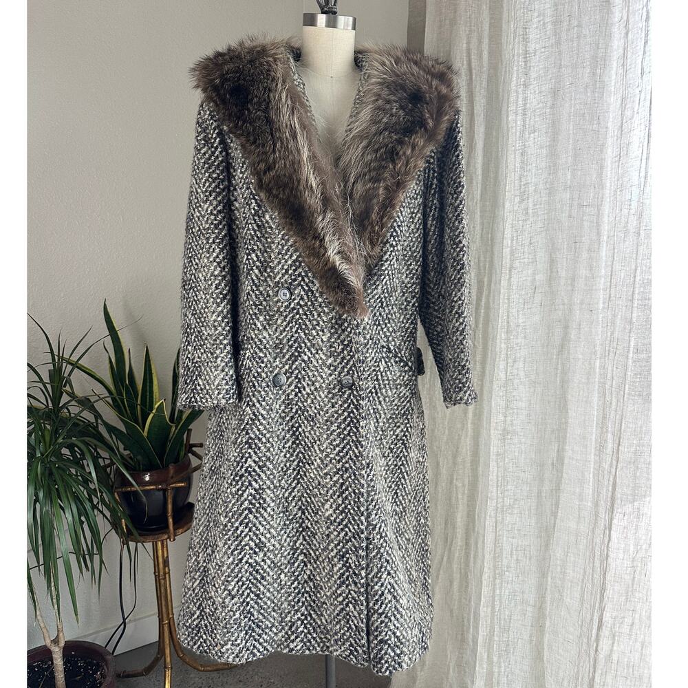 Bill Blass Women's M/L Parka Brown Earth Tone Wool Tweed Coat Vintage